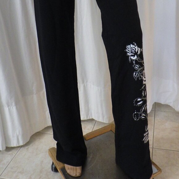 NWT BCBG sz SM MED LG XL 95% cotton BLK SILVER TWIN ROSE BUTTERFLY 2PC TRACKSUIT - Picture 6 of 16